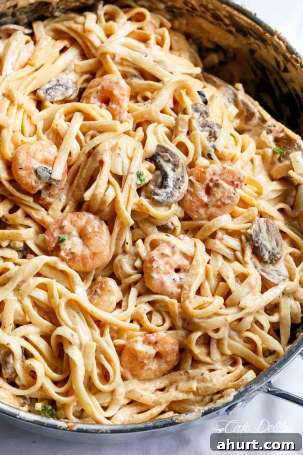 Delicious Creamy Shrimp Pasta Video 2 Delicious Creamy Shrimp Pasta with linguine in a rich garlic parmesan sauce, perfect for a weeknight meal.