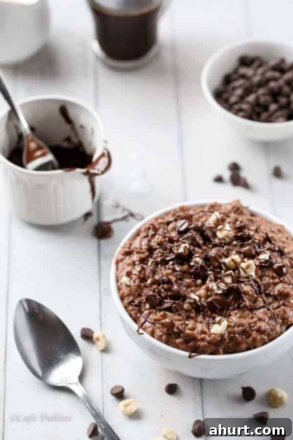 Nutella Hot Chocolate Oatmeal in a bowl