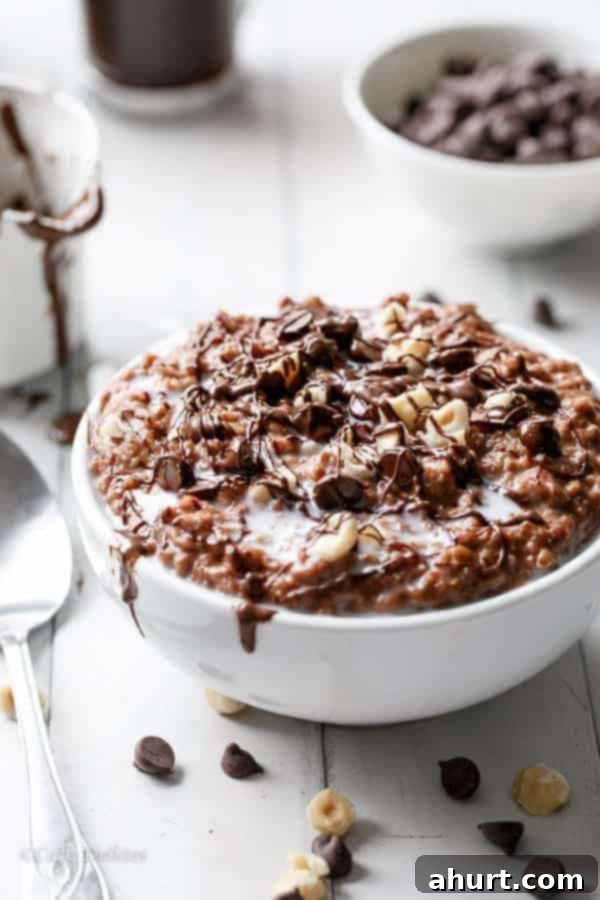 Nutella Hot Chocolate Oatmeal porridge in a bowl
