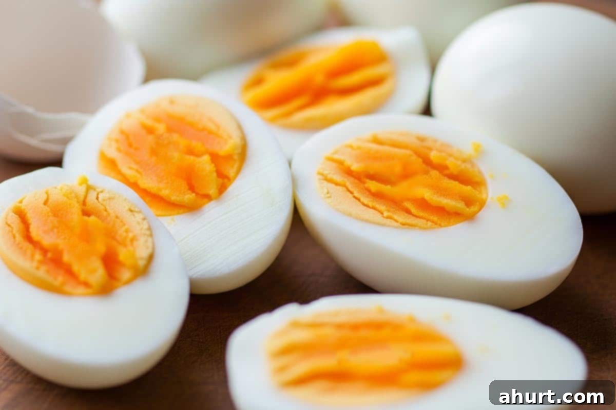 Timeless Deviled Eggs 7 Hard-boiled eggs sliced in half lengthwise, showing perfect yolks.