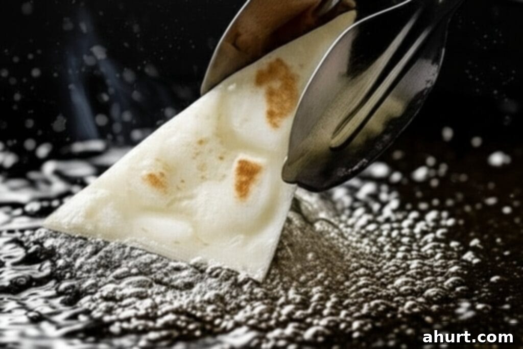 Golden Tortilla Crisps 5 A small piece of tortilla sizzling in hot oil to test temperature.