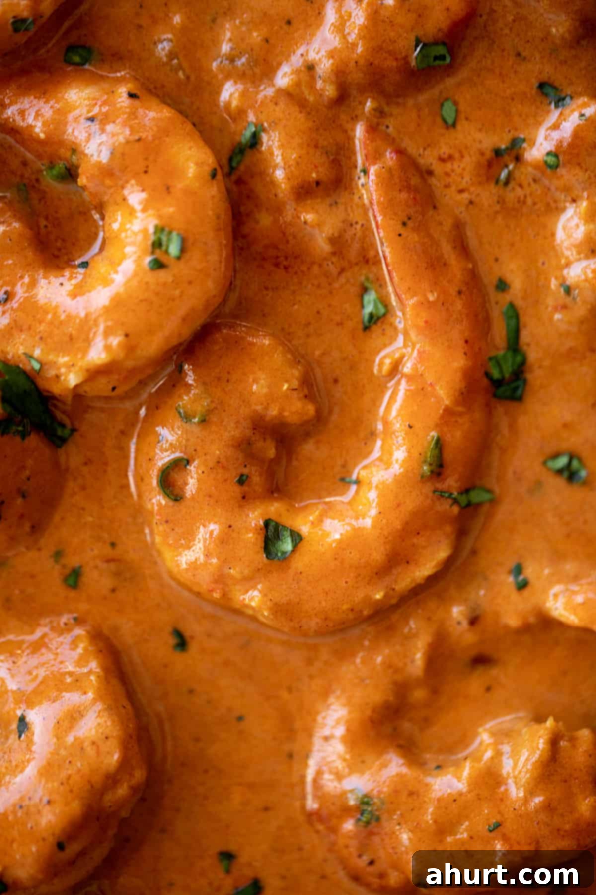 Creamy Coconut Shrimp Curry 3 Close up image of the best shrimp curry simmering in a coconut curry sauce garnished with fresh chopped cilantro.