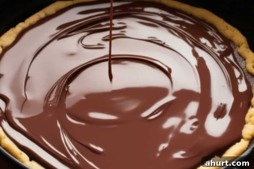 Decadent Nutella Cookie Pie 6 Step 4: Melting and layering Nutella over the first cookie dough layer.