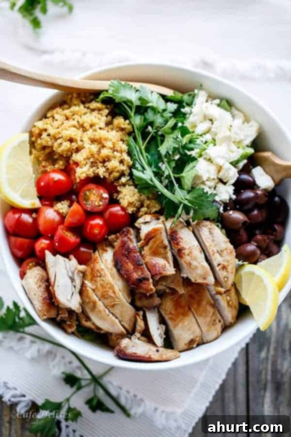 Balsamic Chicken Salad with Lemon Quinoa in a bowl