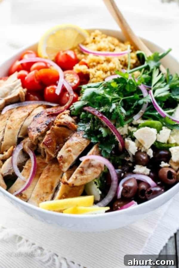 Balsamic Chicken Salad with Lemon Quinoa in a bowl