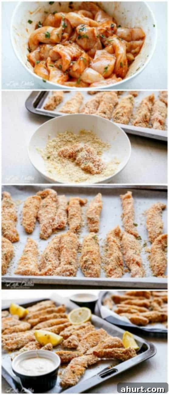 Collage image on how to make Garlic Chicken Strips 