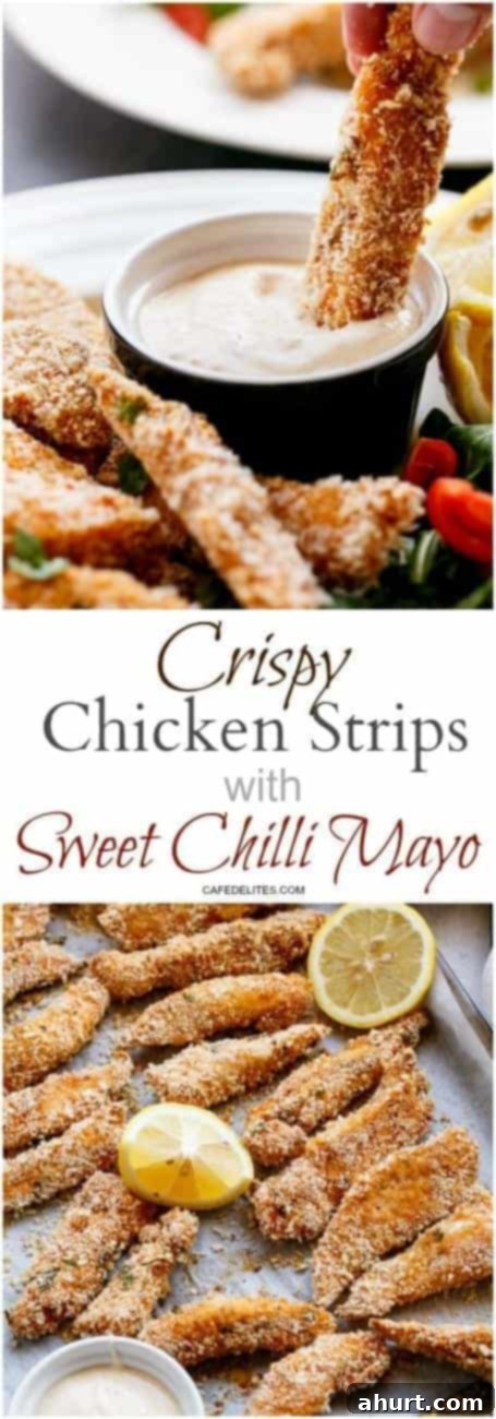 Crunchy Garlic Chicken Strips with a Sweet Chilli Kick 7 PIN image of Garlic Chicken Strips with Sweet Chilli Mayo
