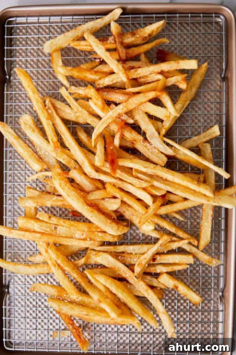 Golden Crispy Fries 2 top down shot of crispy fries on a tray