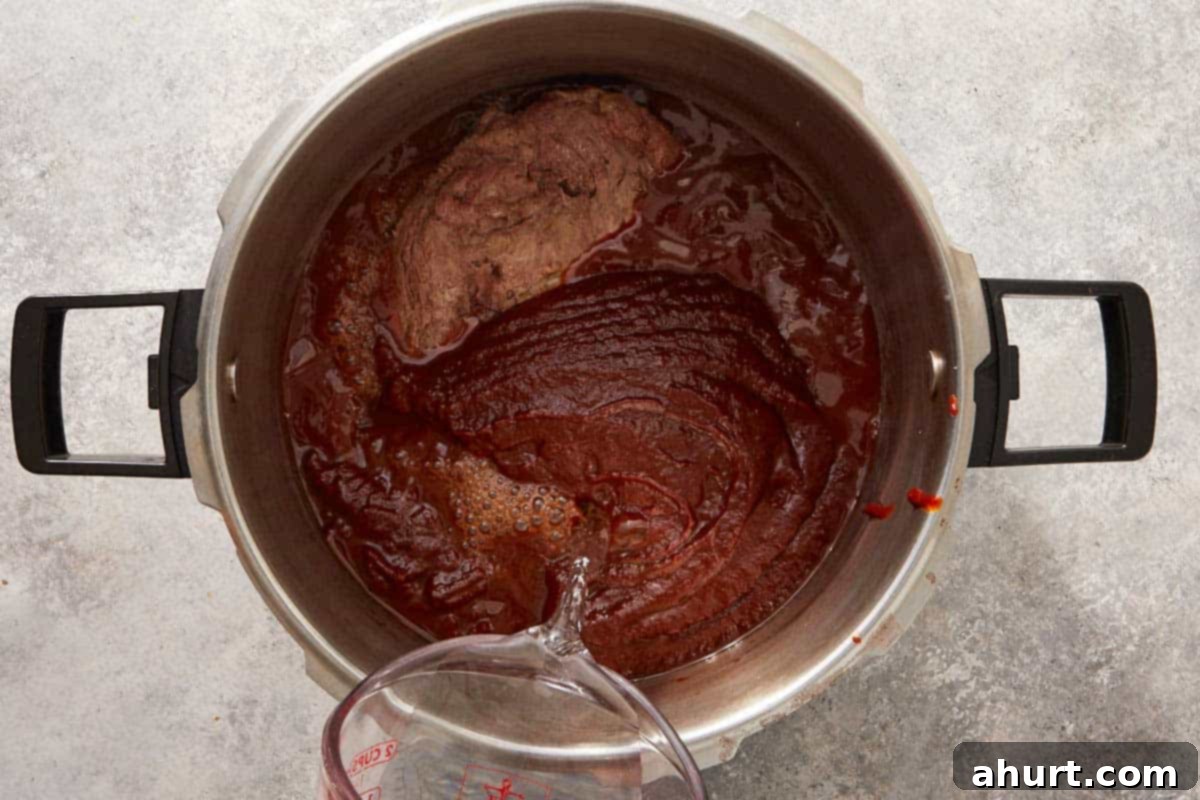 Birria Tacos Simplified 9 Sauce and meat in the pressure cooker