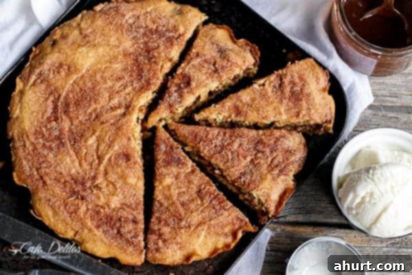 Close-up of Nutella Stuffed Churro Deep Dish Skillet Cookie pieces without toppings