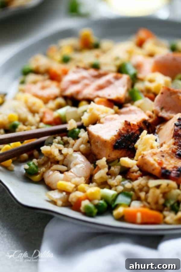 Zoom in image of Seared Salmon And Prawn Fried Rice 