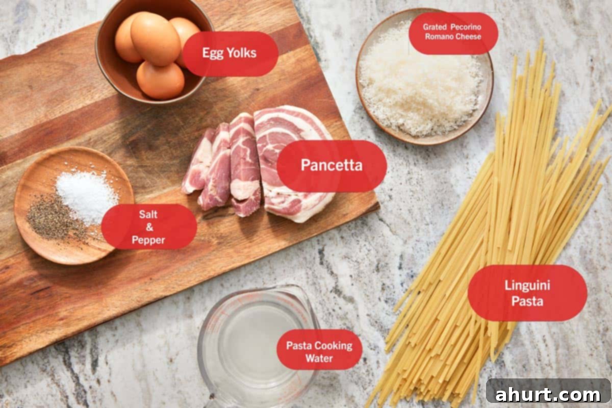 Velvet Carbonara Bliss 3 Labeled ingredients for creamy carbonara