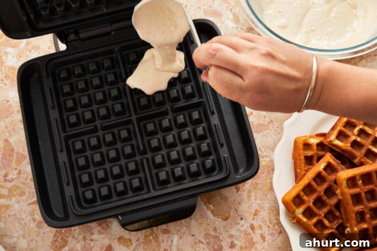 The Ultimate Paffles Waffle Pancake Perfection 7 Pouring the batter in the waffle iron.