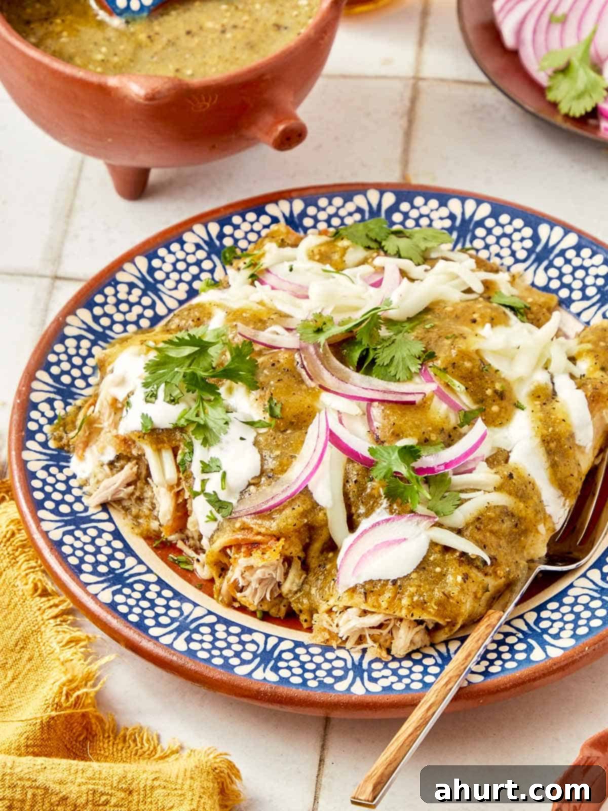 Green Enchiladas 2 Mexican chicken enchiladas.