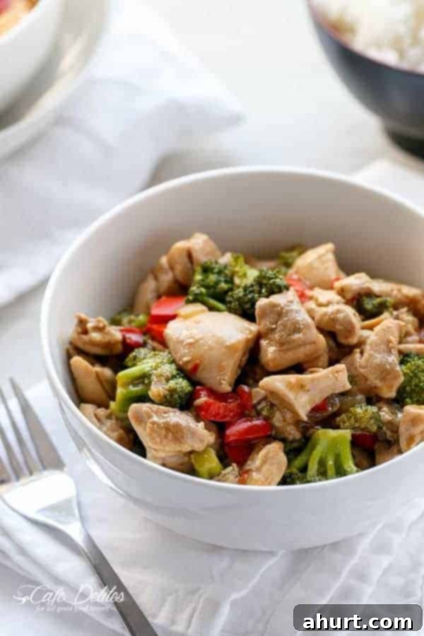 Sticky Hoisin Chicken and Broccoli Stir-Fry 2 Simple Hoisin Chicken and Broccoli Stir-Fry in a bowl