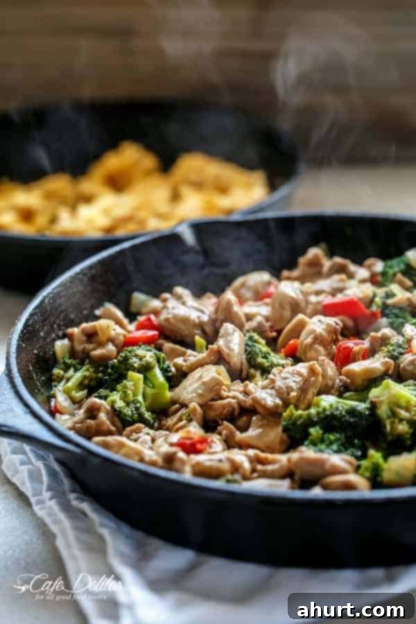 Sticky Hoisin Chicken and Broccoli Stir-Fry 3 Simple Hoisin Chicken and Broccoli Stir-Fry in a pan