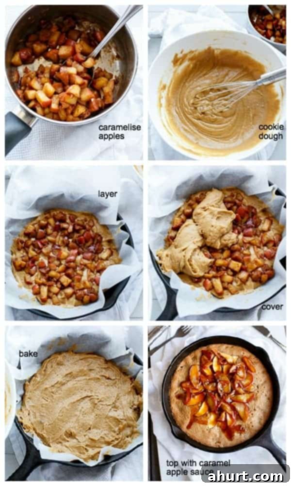 Giant Apple Pie Skillet Cookie 5 collage image of how to make Apple Pie Deep Dish Cookie Dough Blondies