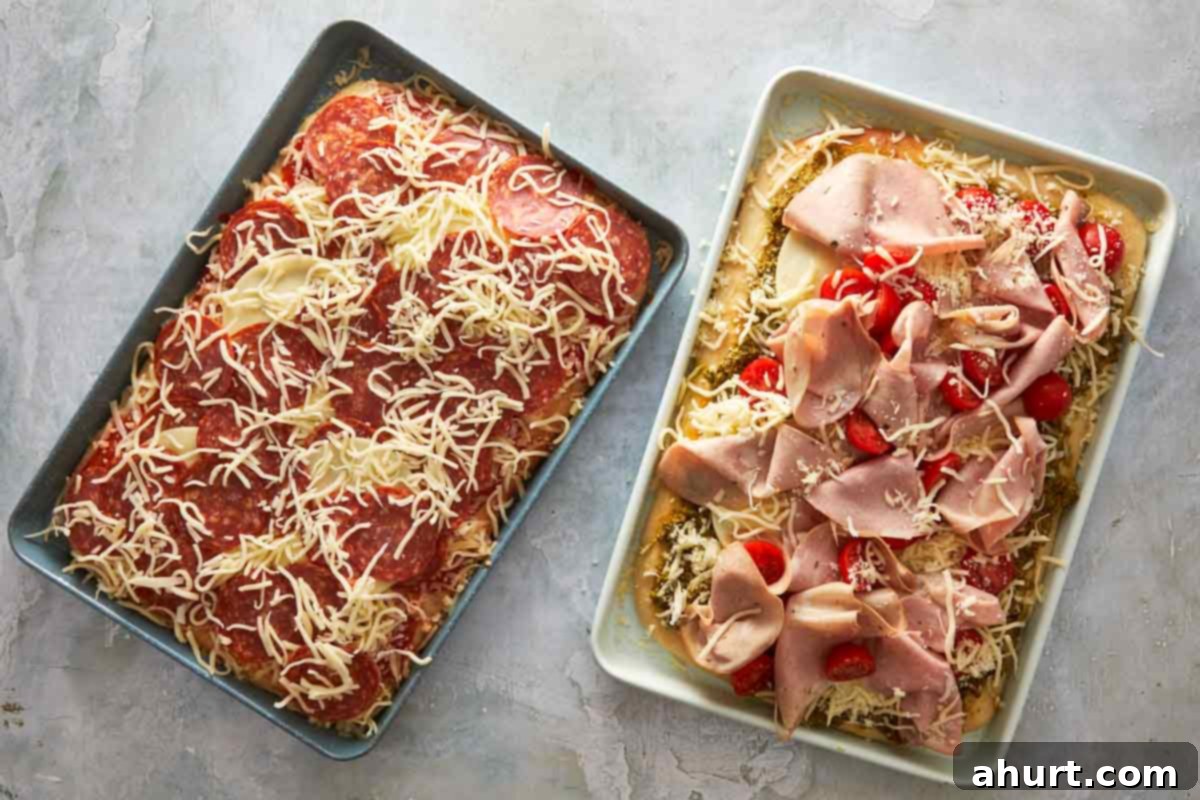 Focaccia-Style Pizza 10 Both focaccia pizzas side by side before baking.