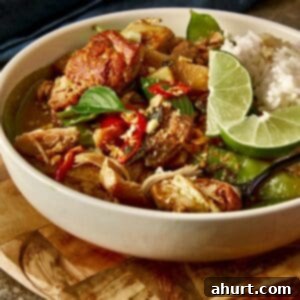 Thai Green Chicken Curry in a bowl with rice