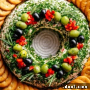 Christmas Bacon Cheese Ball Wreath: A savory masterpiece filled with crispy bacon, cheese, chives, and onions, decorated with festive biscuits.