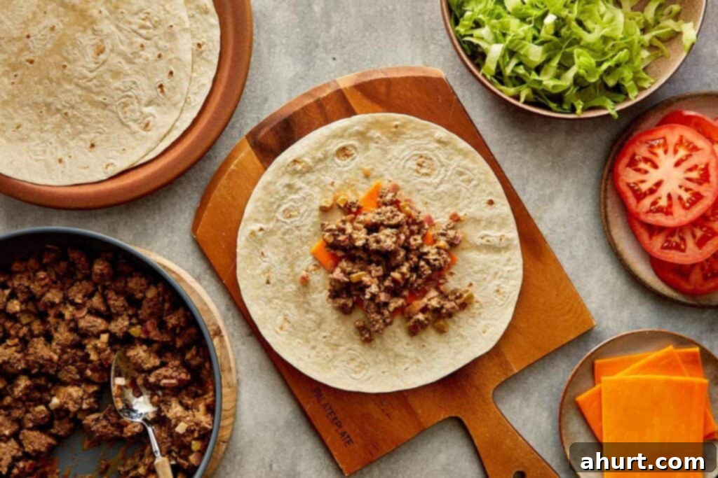 Cheeseburger Bliss Wrap 12 Tortilla wrap with cheese and meat.