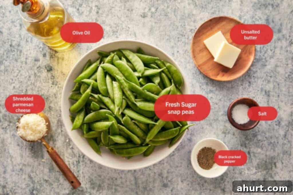 Keto Cacio e Pepe Delight 3 Overhead view of ingredients for Cacio e Pepe Sugar Snap Peas