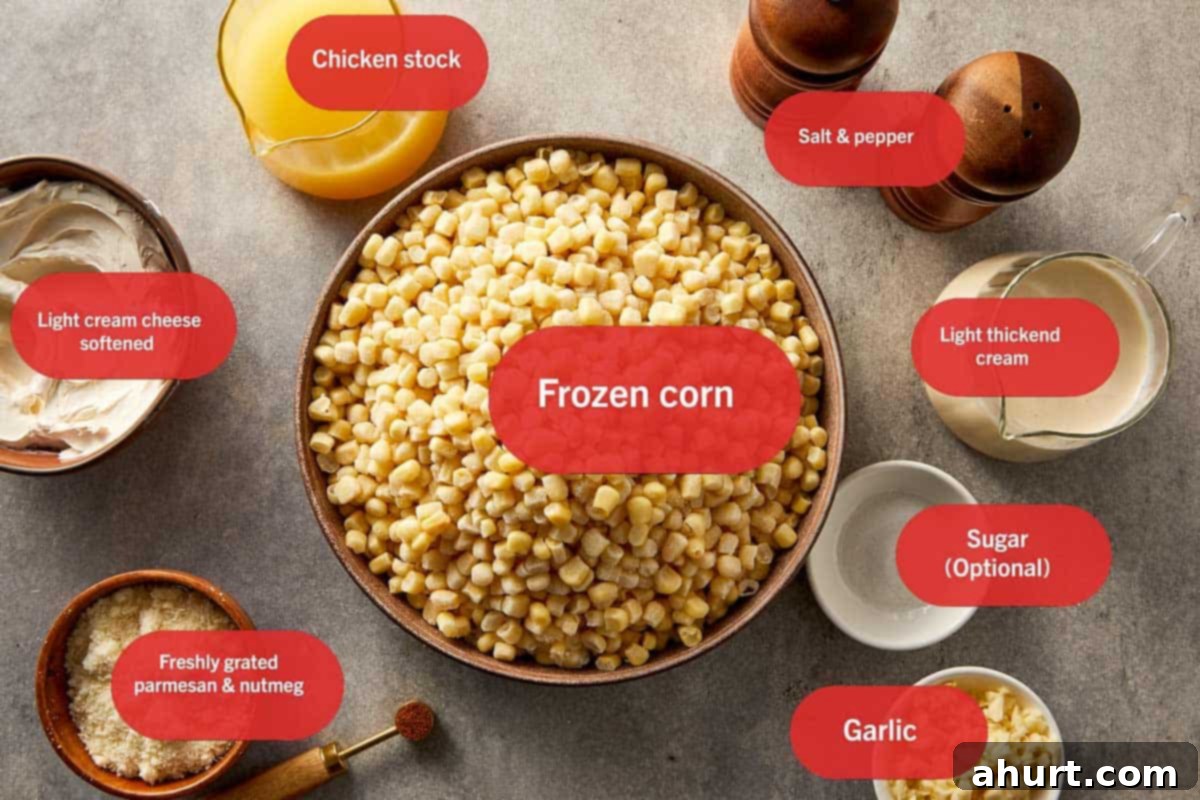 Top view of ingredients for creamy corn casserole