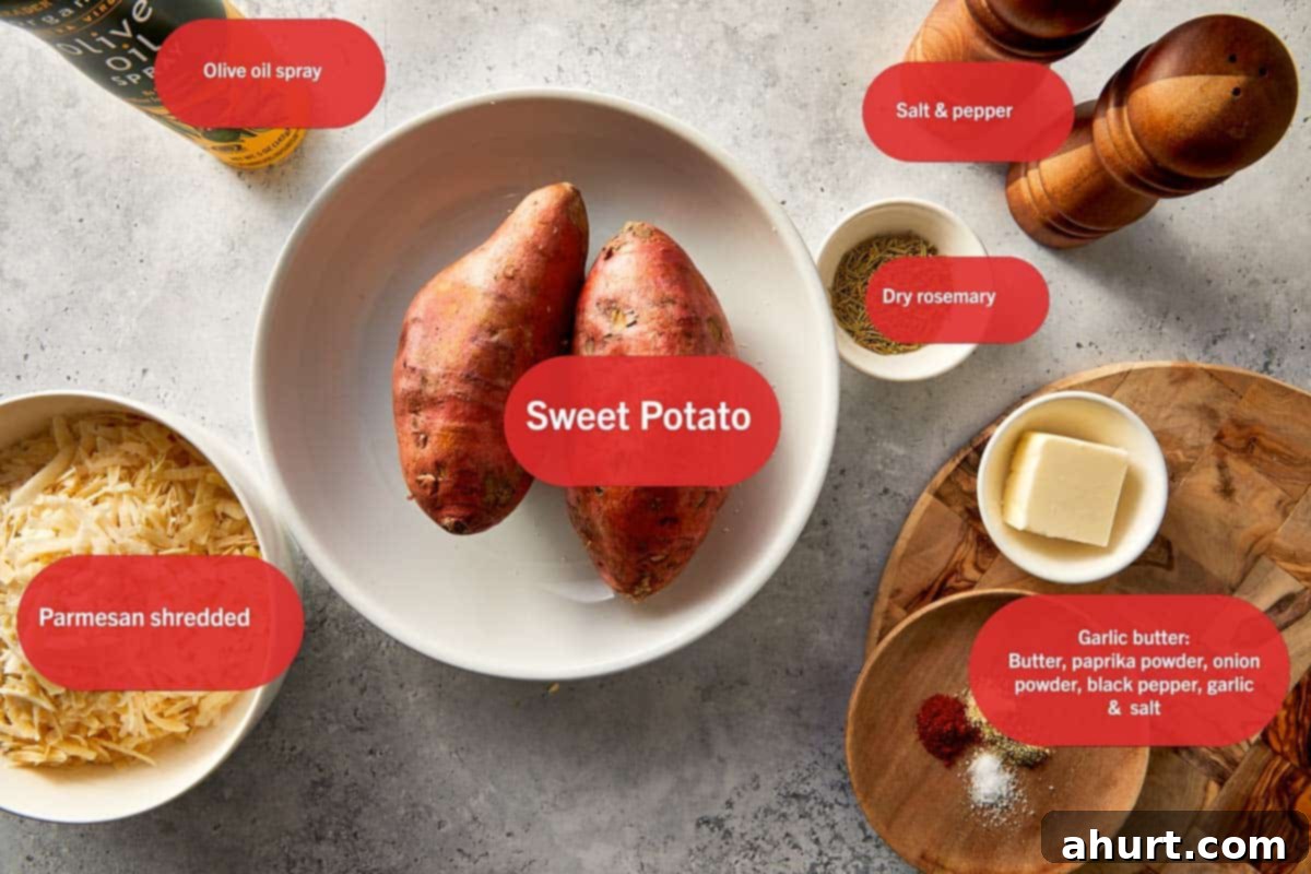 Ingredients for baked sweet potato