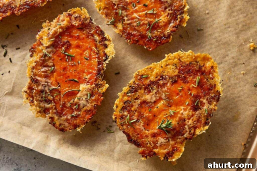 Crispy baked sweet potatoes with melted Parmesan and herbs on a lined baking tray
